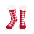 LIVMORE 2-Piece Bamboo Towel & Sherpa Fleece Checked Socks Christmas Gift Set - Red & White_4507710_2