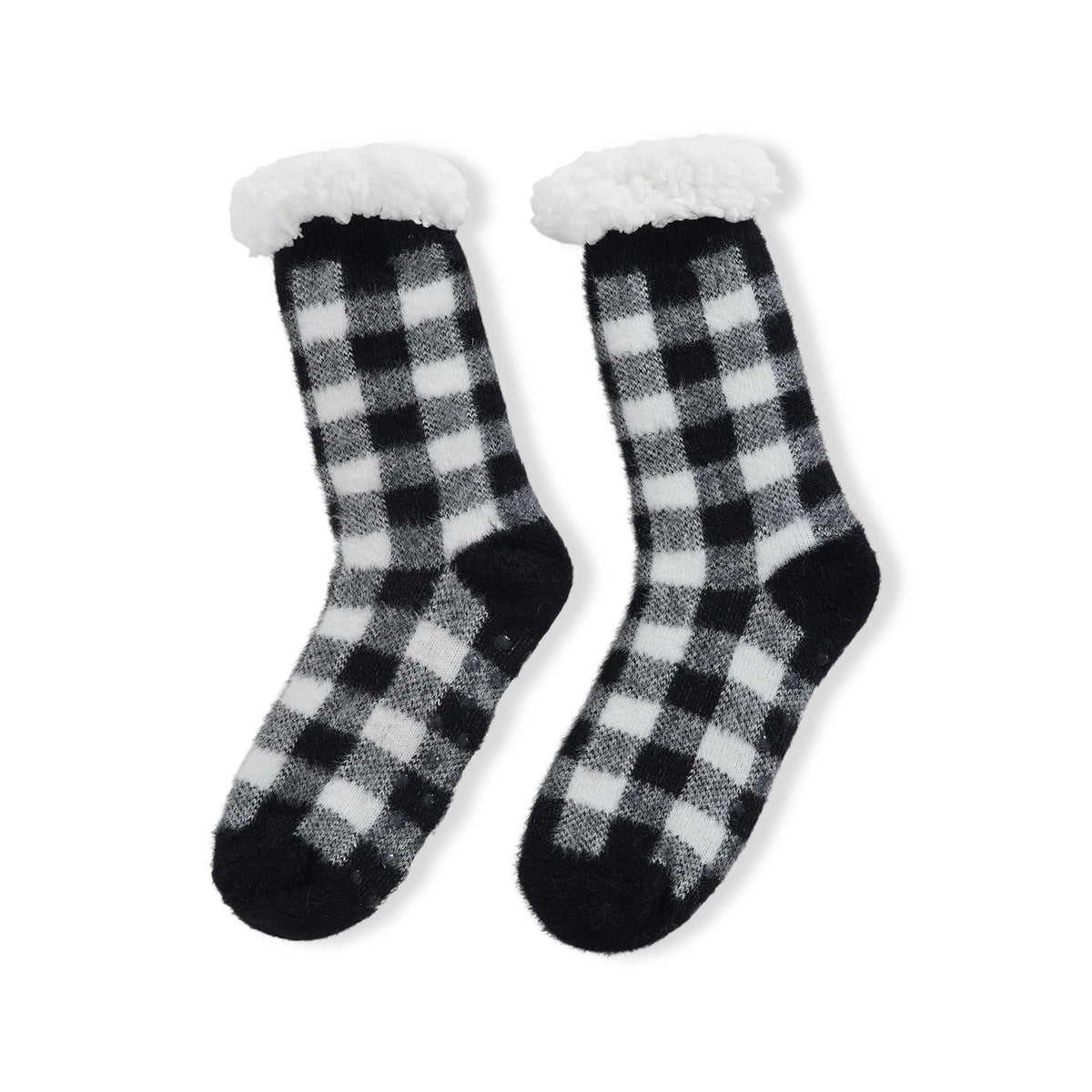 LIVMORE 2-Piece Bamboo Towel &amp; Sherpa Fleece Checked Socks Christmas Gift Set - Green &amp; White 4507715 1