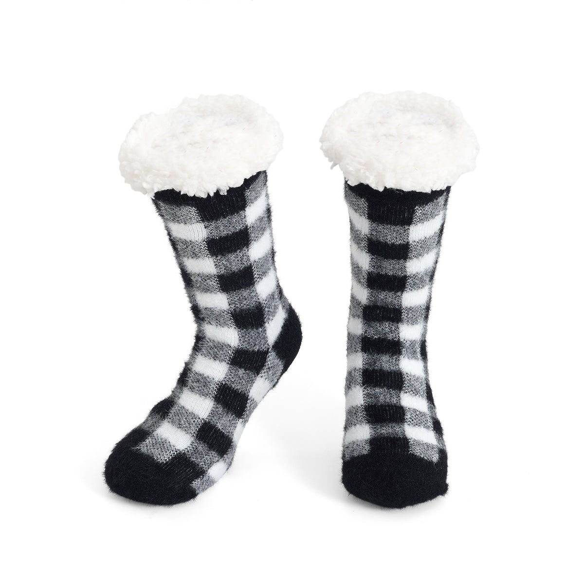 LIVMORE 2-Piece Bamboo Towel &amp; Sherpa Fleece Checked Socks Christmas Gift Set - Green &amp; White 4507715 2