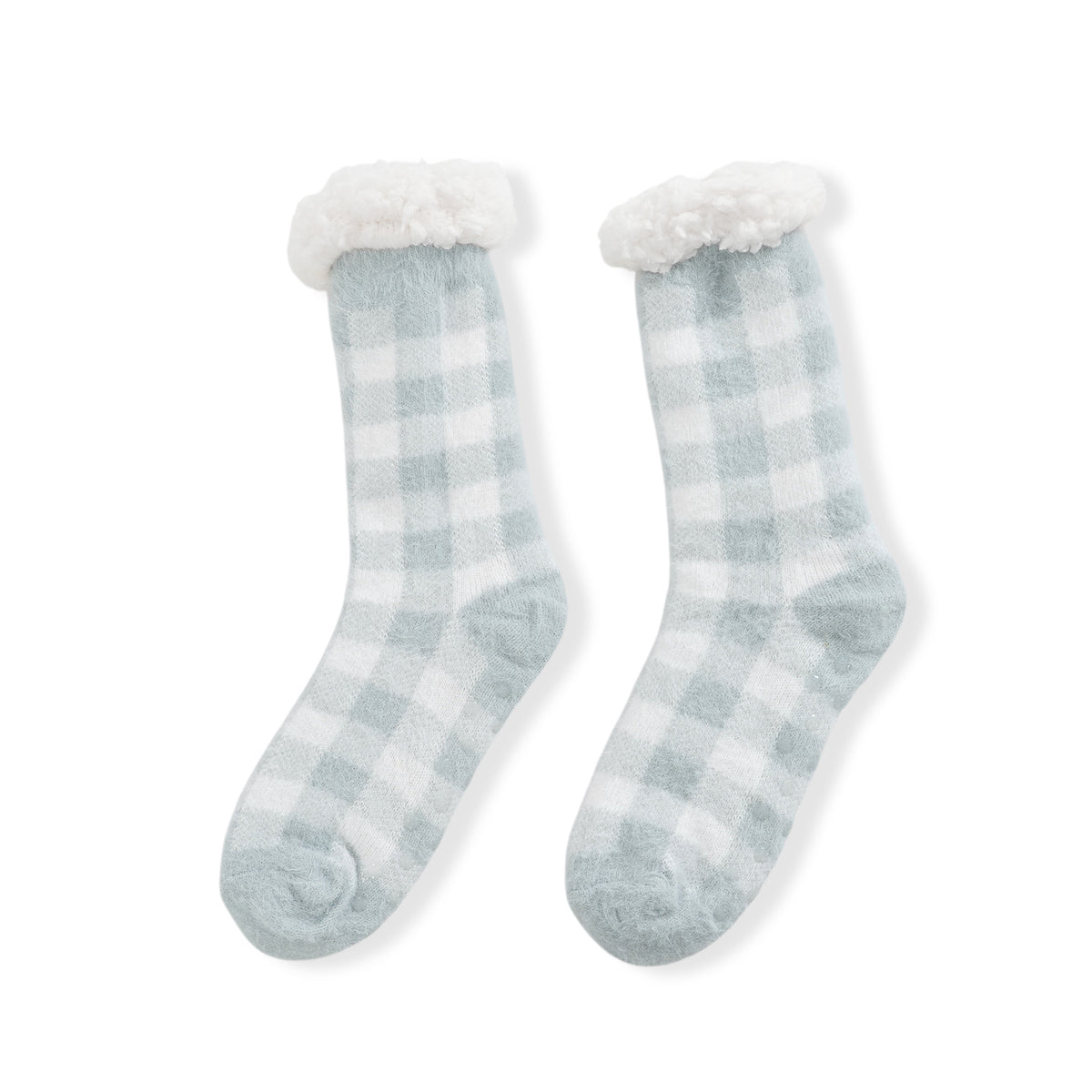 LIVMORE 2-Piece Bamboo Towel &amp; Sherpa Fleece Checked Socks Christmas Gift Set - Grey &amp; White 4507718 1