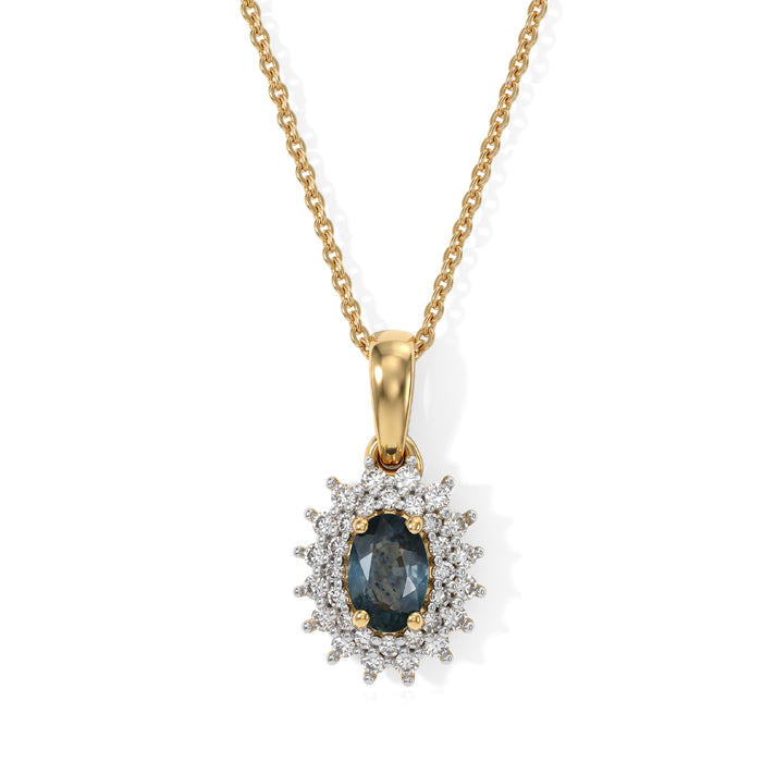 D'Joy - Montana Sapphire &amp; Lab Grown Diamond (SI/G-H) Halo Pendant with Chain (Size 20) in 18K Vermeil Yellow Gold Plated Sterling Silver 1.00 Ct. 4507859 1
