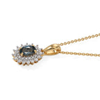 D'Joy - Montana Sapphire & Lab Grown Diamond (SI/G-H) Halo Pendant with Chain (Size 20) in 18K Vermeil Yellow Gold Plated Sterling Silver 1.00 Ct._4507859_3