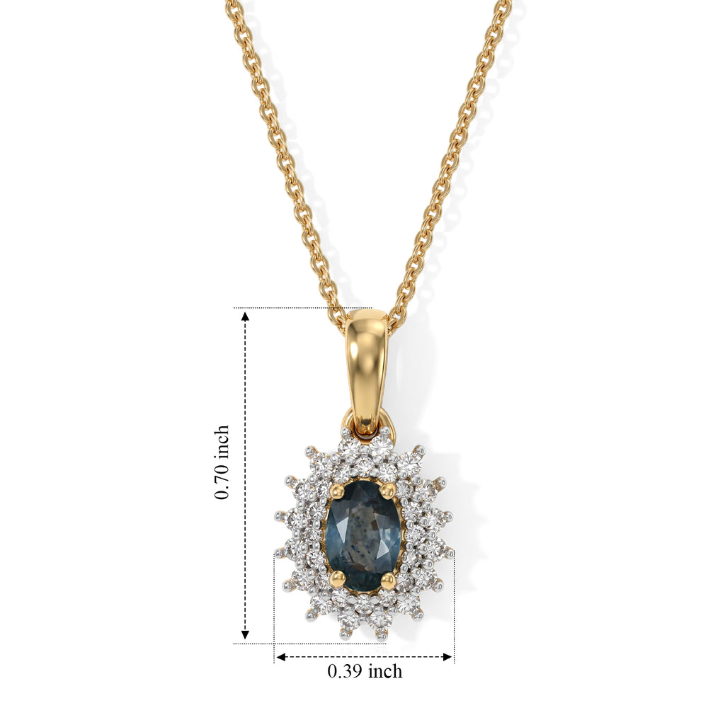 D'Joy - Montana Sapphire & Lab Grown Diamond (SI/G-H) Halo Pendant with Chain (Size 20) in 18K Vermeil Yellow Gold Plated Sterling Silver 1.00 Ct._4507859_4