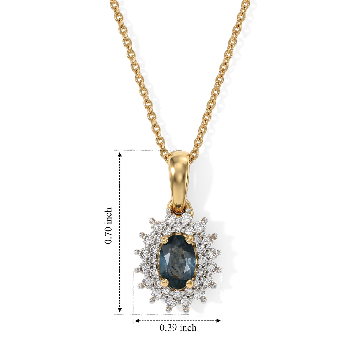 D'Joy - Montana Sapphire &amp; Lab Grown Diamond (SI/G-H) Halo Pendant with Chain (Size 20) in 18K Vermeil Yellow Gold Plated Sterling Silver 1.00 Ct. 4507859 4