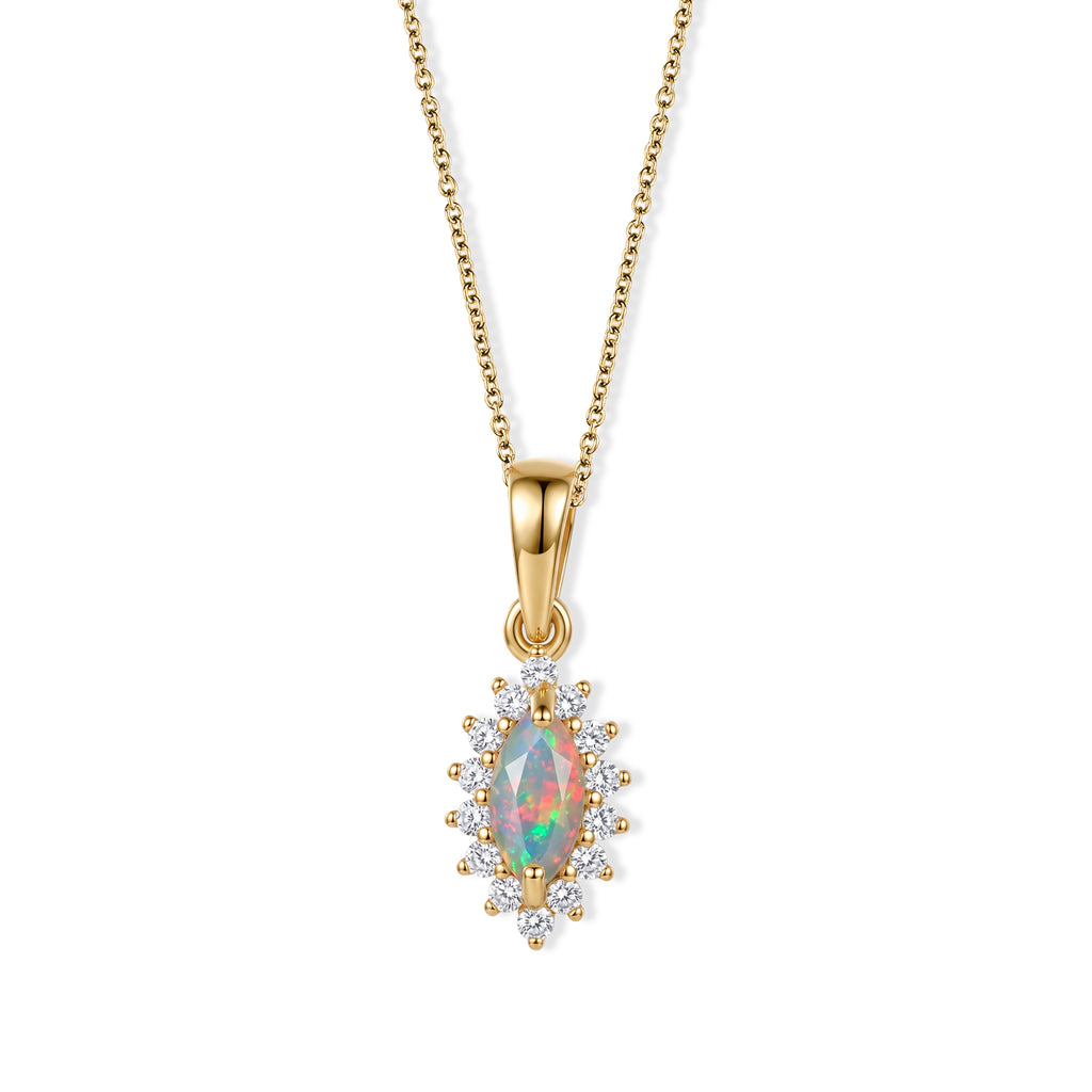 D'Joy - Ethiopian Opal & White Zircon Halo Pendant in 18K Gold Plated Sterling Silver with Chain (Size 20)_4507922
