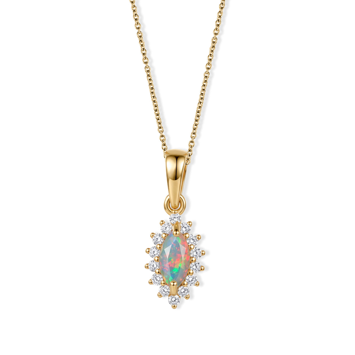 D'Joy - Ethiopian Opal &amp; White Zircon Halo Pendant in 18K Gold Plated Sterling Silver with Chain (Size 20) 4507922 0