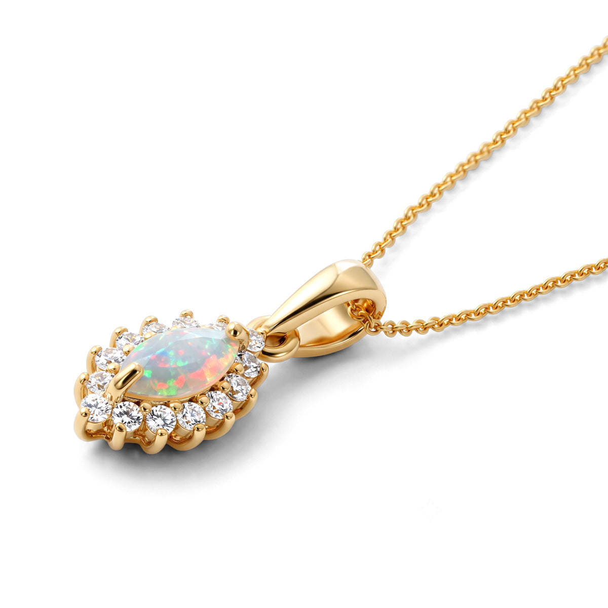 D'Joy - Ethiopian Opal &amp; White Zircon Halo Pendant in 18K Gold Plated Sterling Silver with Chain (Size 20) 4507922 1