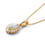 D'Joy - Ethiopian Opal & White Zircon Halo Pendant in 18K Gold Plated Sterling Silver with Chain (Size 20)_4507922_1