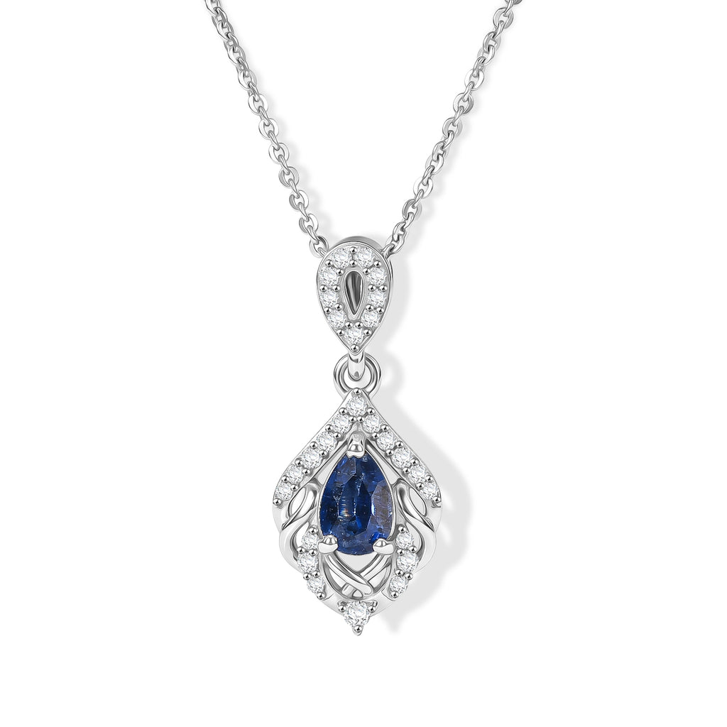 D'Joy - Kyanite & White Zircon Halo Pendant with Chain (Size 20) in Platinum Overlay Sterling Silver_4508078