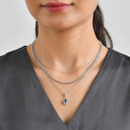 D'Joy - Kyanite & White Zircon Halo Pendant with Chain (Size 20) in Platinum Overlay Sterling Silver_4508078_2