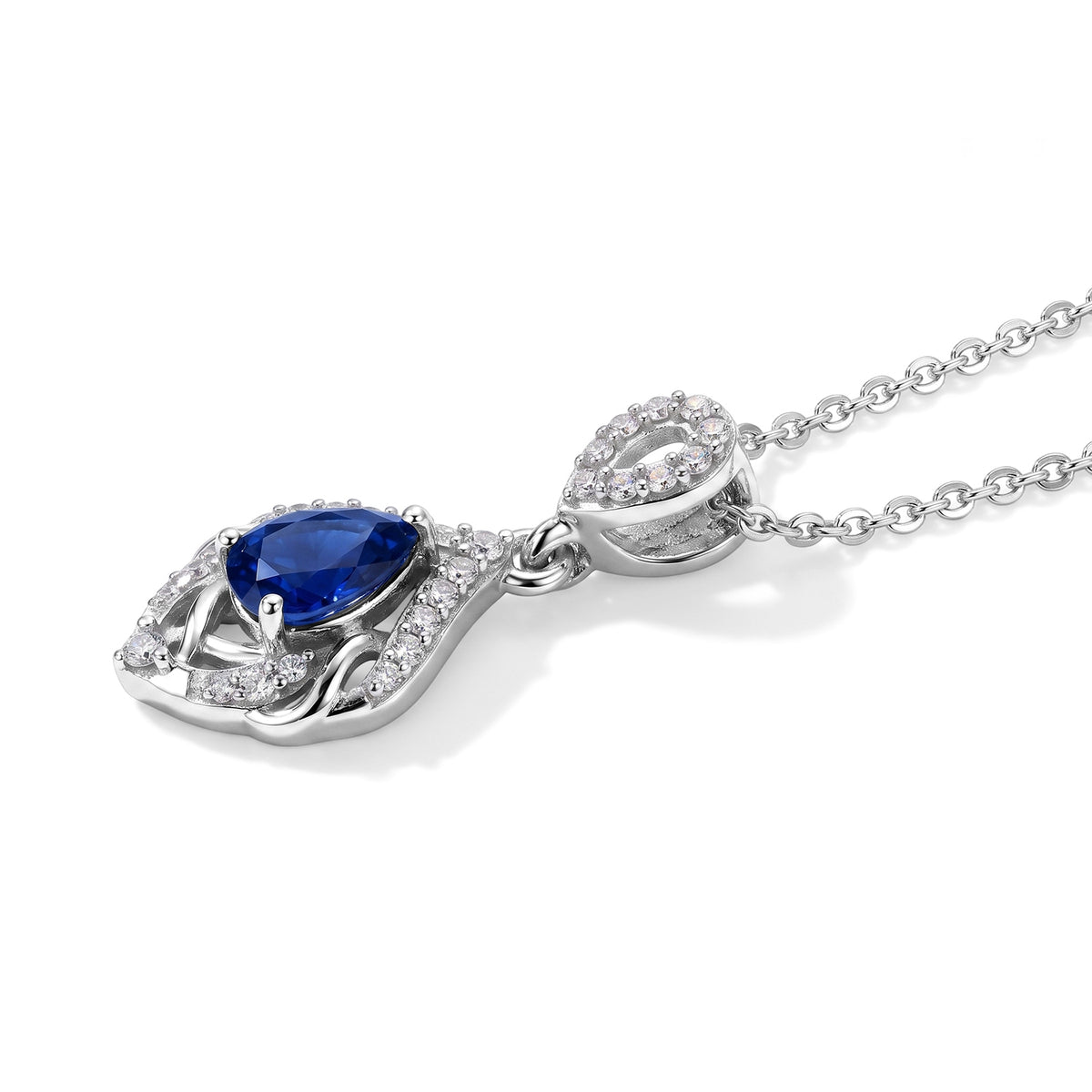 D'Joy - AAA Natural Kashmir Kyanite &amp; White Zircon Teardrop Halo Pendant with Chain (Size 20) in Platinum Overlay Sterling Silver V32575843 4