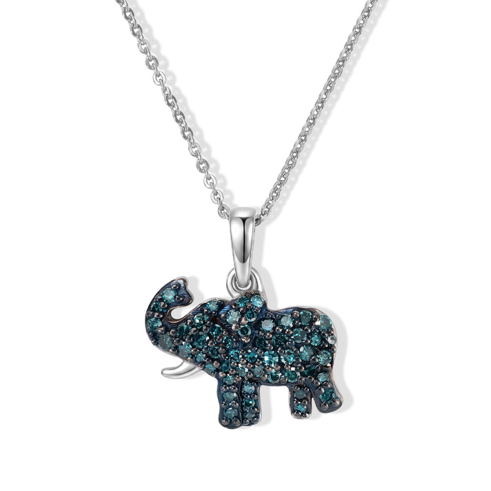 GP - Blue Diamond &amp; Blue Sapphire Elephant Pendant with Chain (Size 20) in Rhodium Overlay Sterling Silver 0.50 Ct. 4508223 1