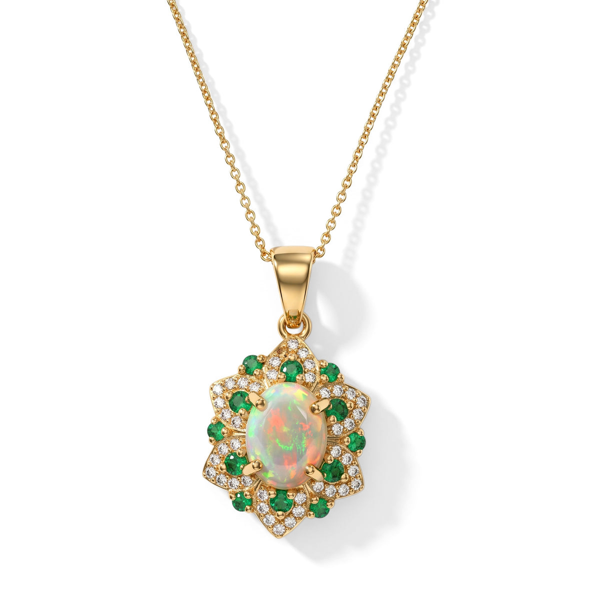 D'Joy - Ethiopian Opal, White Zircon &amp; Zambian Emerald Pendant with Chain (Size 20) in 18K Vermeil Yellow Gold Plated Sterling Silver 2.00 Ct. 4508495 0