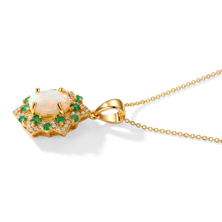 D'Joy - Ethiopian Opal, White Zircon &amp; Zambian Emerald Pendant with Chain (Size 20) in 18K Vermeil Yellow Gold Plated Sterling Silver 2.00 Ct. 4508495 2