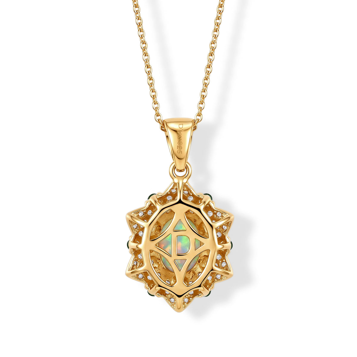 D'Joy - Ethiopian Opal, White Zircon &amp; Zambian Emerald Pendant with Chain (Size 20) in 18K Vermeil Yellow Gold Plated Sterling Silver 2.00 Ct. 4508495 2