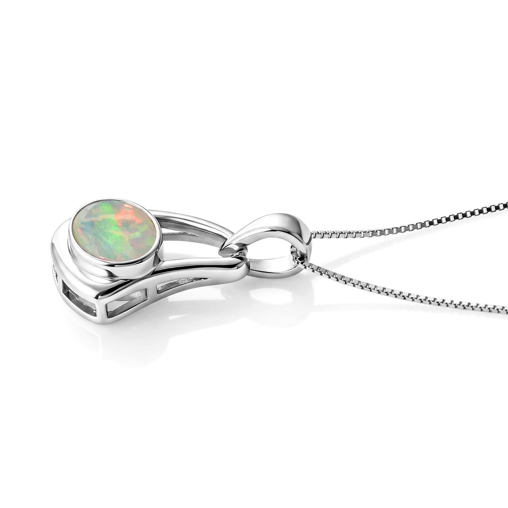 D'Joy - Ethiopian Opal Solitaire Pendant in Platinum Overlay Sterling Silver with Chain (Size 20)_4508533_1