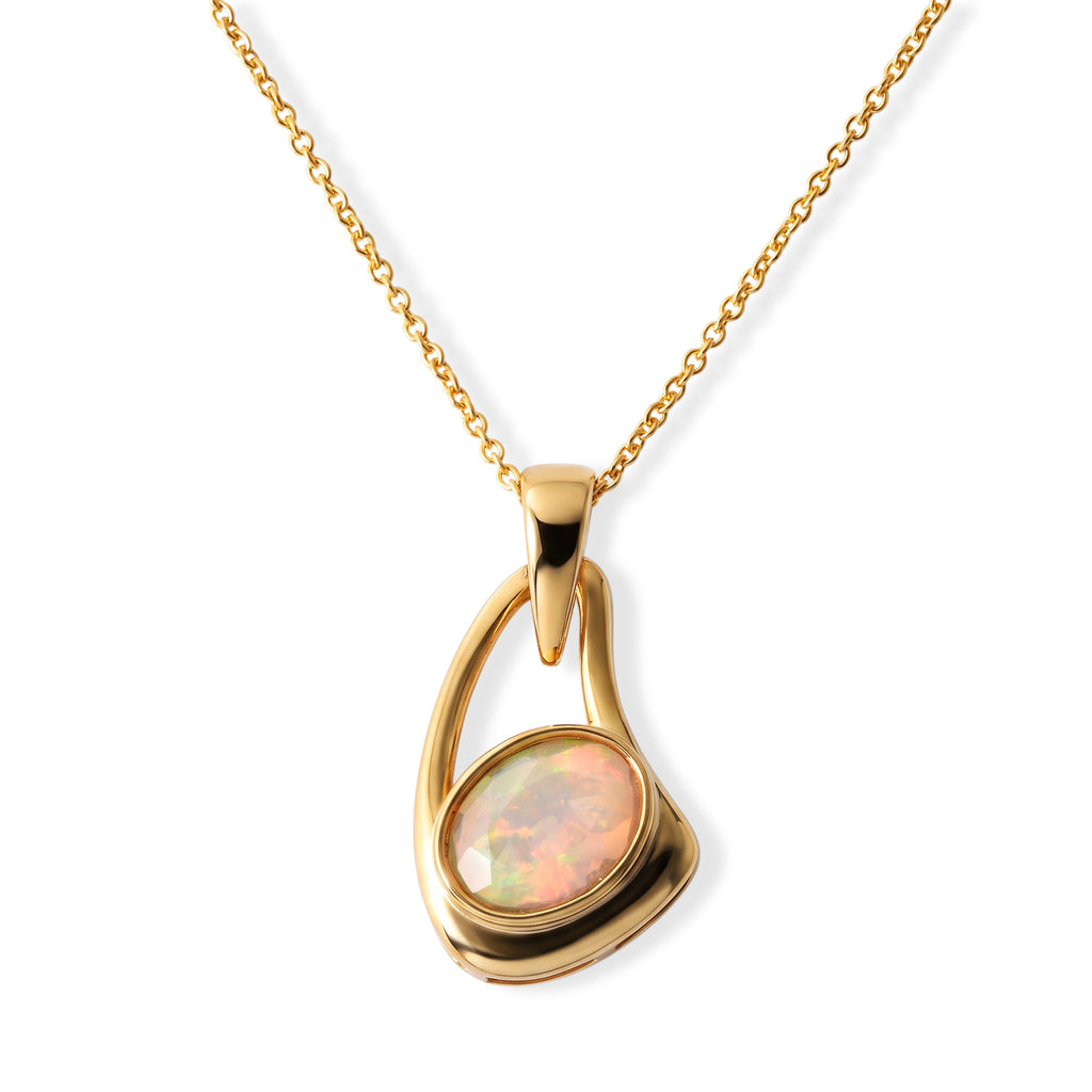 D'Joy - Ethiopian Opal Solitaire Pendant in Yellow Gold Plated Sterling Silver  with Chain (Size 20)_4508534