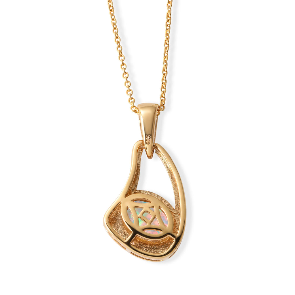D'Joy - Ethiopian Opal Solitaire Pendant in Yellow Gold Plated Sterling Silver  with Chain (Size 20)_4508534_2