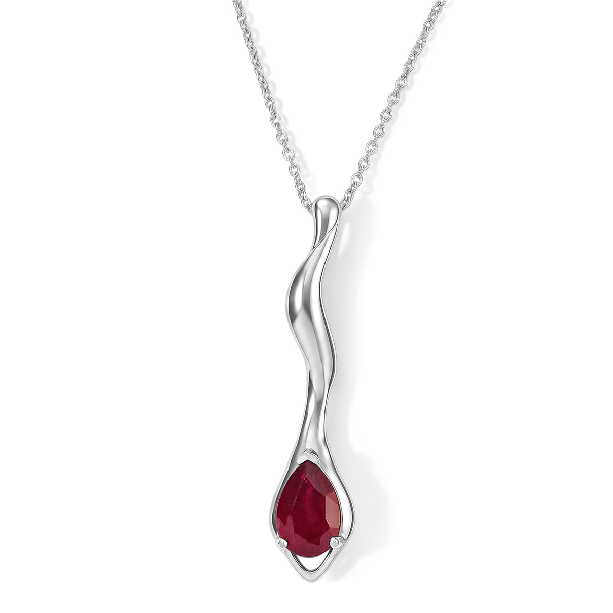 Lucy Q - African Ruby Solitaire Drop Pendant with Chain (Size 20) in Platinum Overlay Sterling Silver 2.08 Ct. 4508575 0