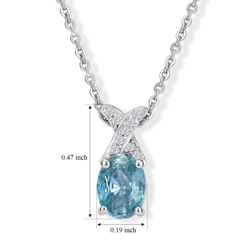 D'Joy - Blue Zircon & White Zircon X-Motif Solitaire Pendant with Chain (Size 20) in Rhodium Overlay Sterling Silver 1.30 Ct._4508792_4