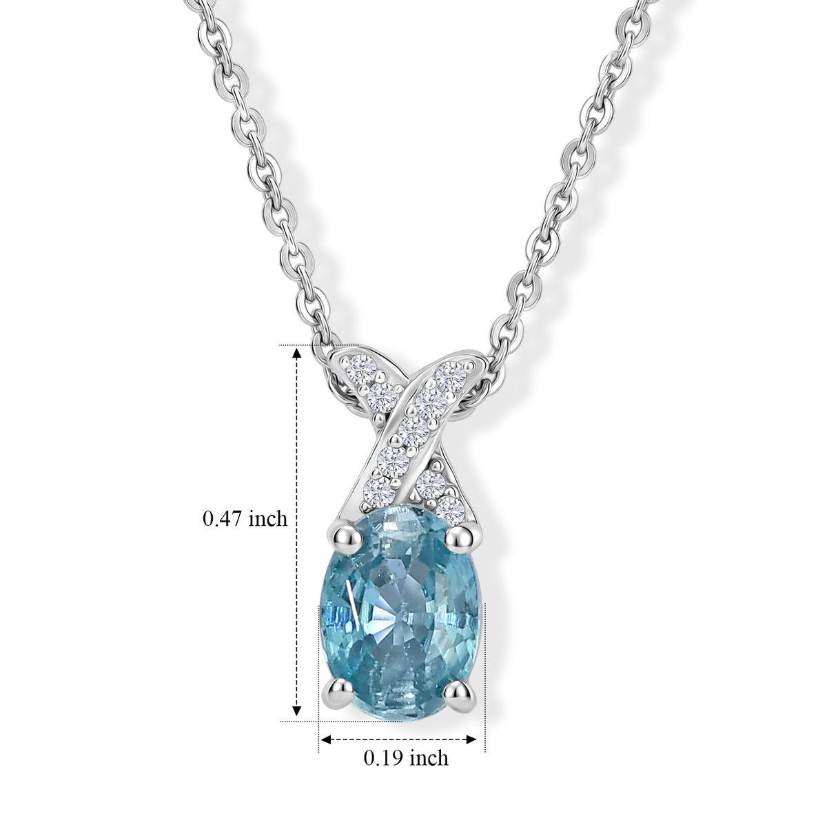 D'Joy - AAA RatanakirI Blue Zircon &amp; White Zircon X-Motif Solitaire Pendant with Chain (Size 20) in Rhodium Overlay Sterling Silver 1.30 Ct. 4508792 4