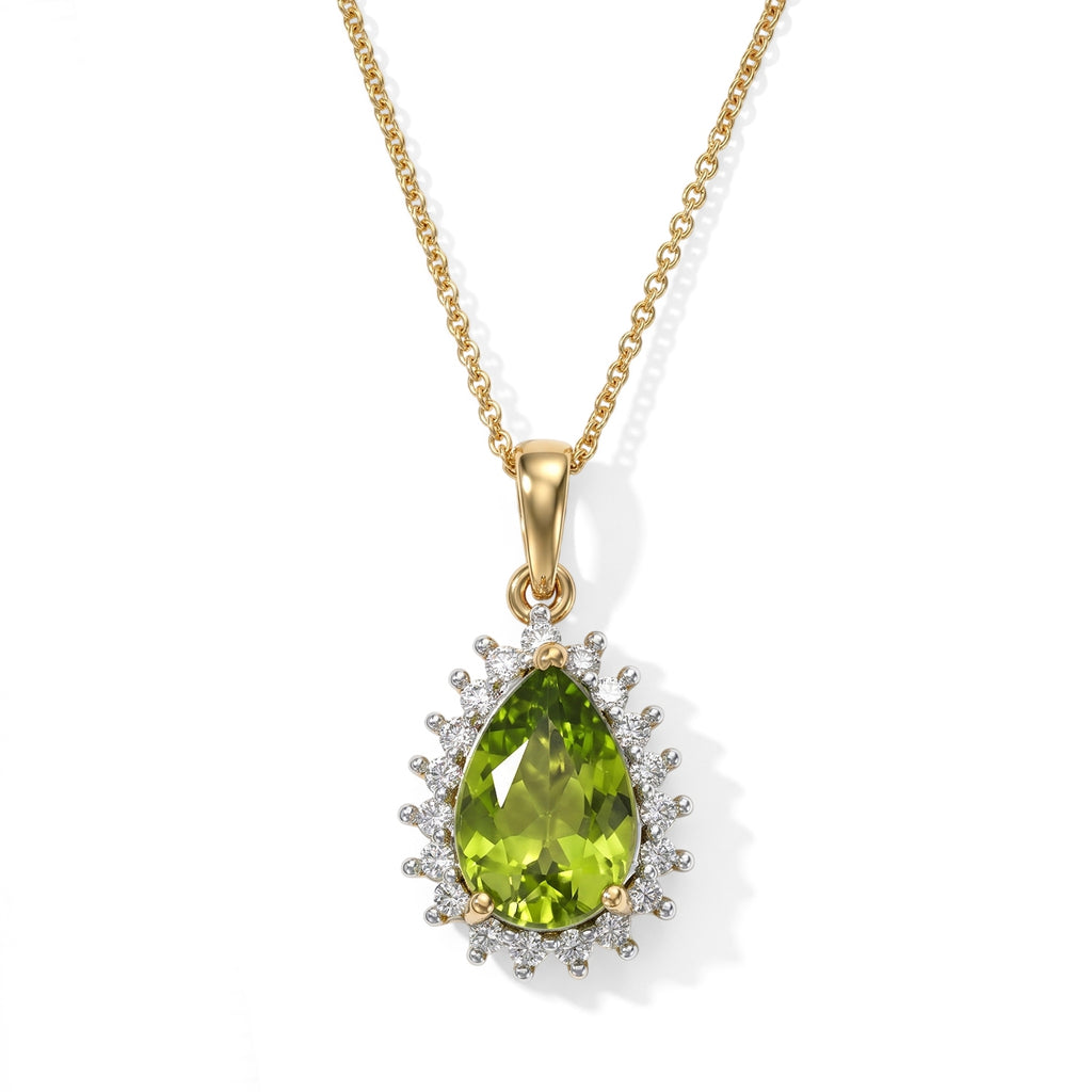 Luxuriant - Peridot & Lab Grown Diamond (SI/G-H) Pendant with Chain (Size 20) in 18K Vermeil Yellow Gold Plated Sterling Silver 3.45 Ct._4509001