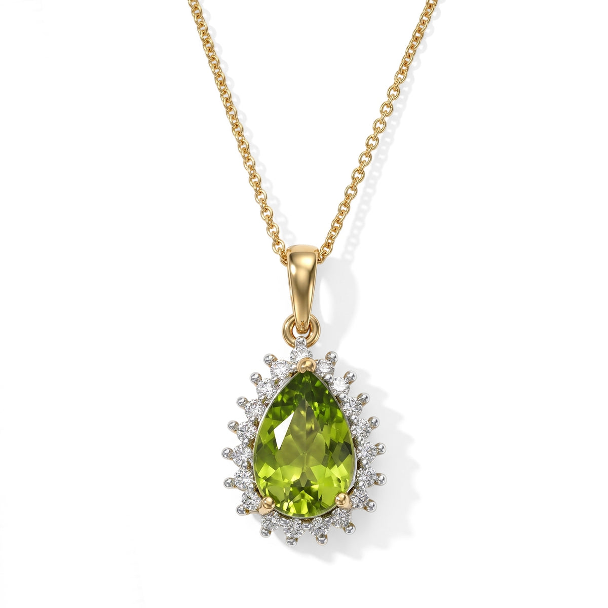 Heirloom Natural Hebei Peridot &amp; Grown Diamond (SI/G-H) Halo Pendant with Chain (Size 20) in 18K Vermeil Yellow Gold Plated Sterling Silver 3.45 Ct. 4509001 0
