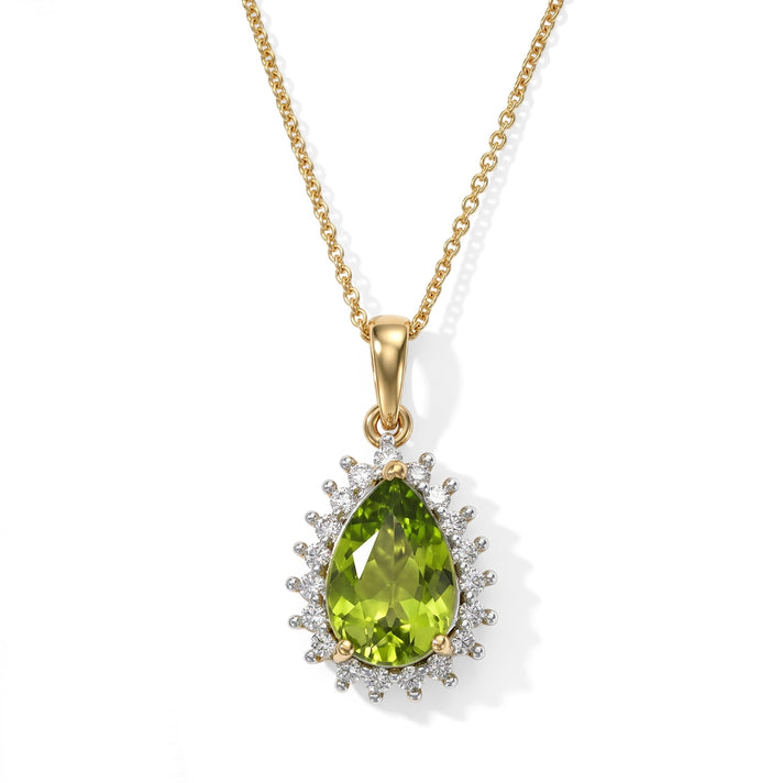 Heirloom Natural Hebei Peridot &amp; Grown Diamond (SI/G-H) Halo Pendant with Chain (Size 20) in 18K Vermeil Yellow Gold Plated Sterling Silver 3.45 Ct. 4509001 1
