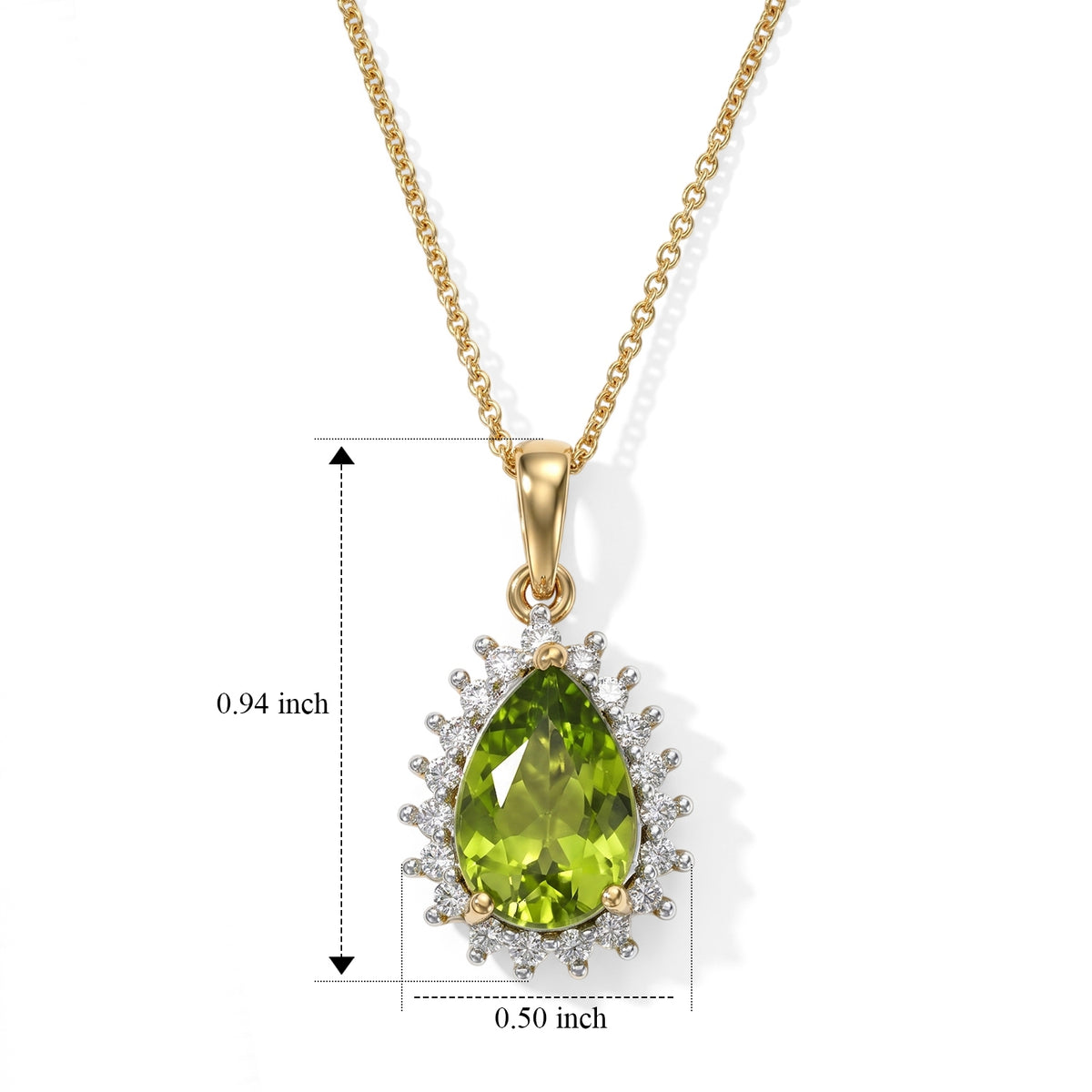 Heirloom Natural Hebei Peridot &amp; Grown Diamond (SI/G-H) Halo Pendant with Chain (Size 20) in 18K Vermeil Yellow Gold Plated Sterling Silver 3.45 Ct. 4509001 5