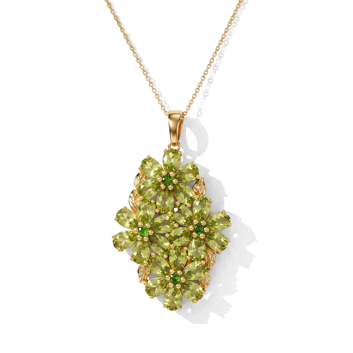 D'Joy - Natural Hebei Peridot &amp; Chrome Diopside Floral Pendant with Chain (Size 20) in 18K Vermeil Yellow Gold Plated Sterling Silver 10.70 Ct. 4509008 0