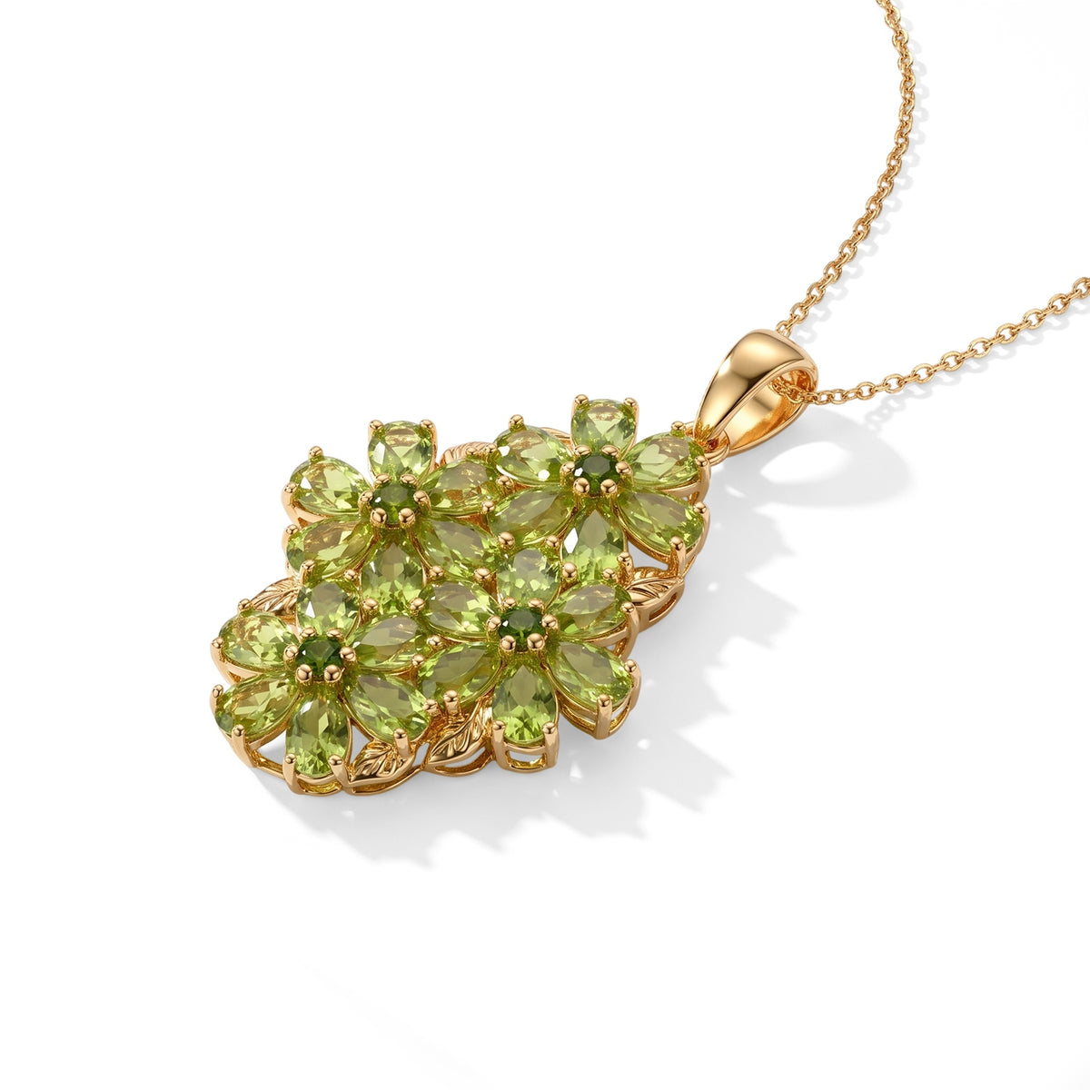 D'Joy - Natural Hebei Peridot &amp; Chrome Diopside Floral Pendant with Chain (Size 20) in 18K Vermeil Yellow Gold Plated Sterling Silver 10.70 Ct. 4509008 4