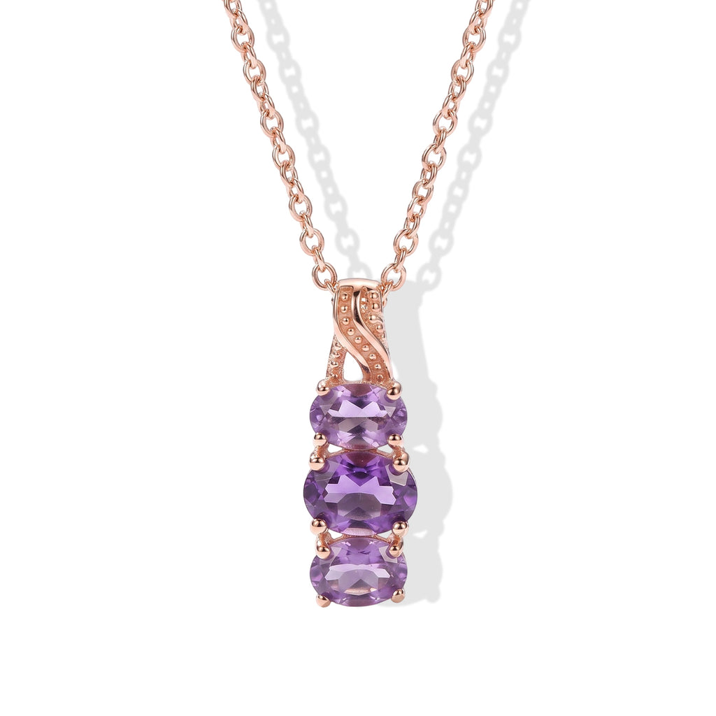 D'Joy - AAA Rose De France Amethyst Trilogy Pendant in Rose Gold Plated Sterling Silver with Chain (Size 20) 1.60 Ct._4509024