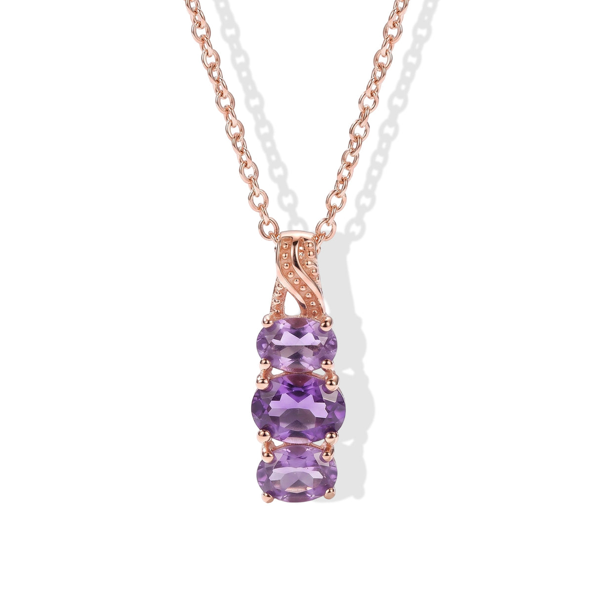 D'Joy - AAA Rose De France Amethyst Trilogy Pendant in Rose Gold Plated Sterling Silver with Chain (Size 20) 1.60 Ct. 4509024 0