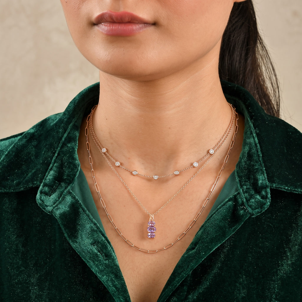 D'Joy - AAA Rose De France Amethyst Trilogy Pendant in Rose Gold Plated Sterling Silver with Chain (Size 20) 1.60 Ct._4509024_2