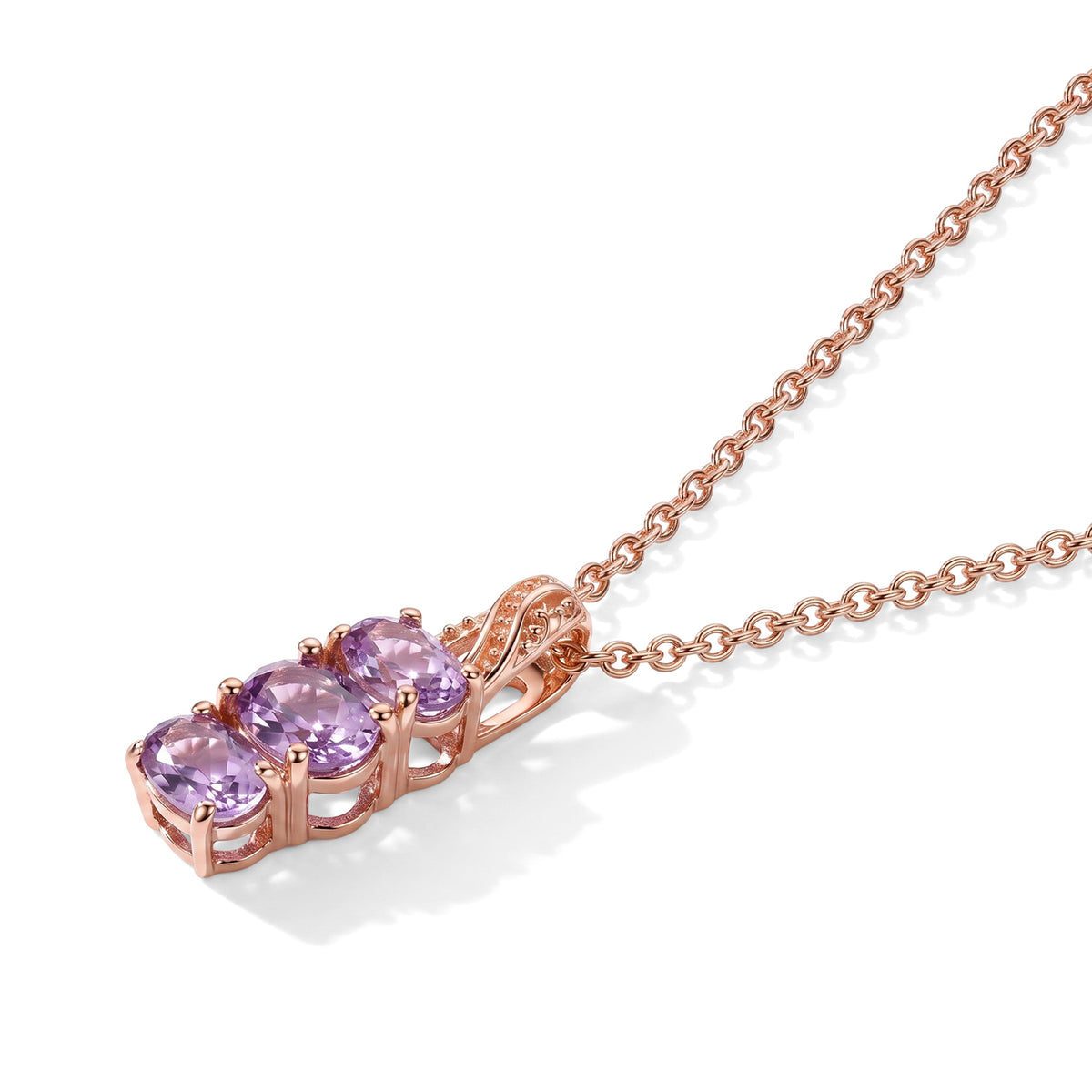 D'Joy - AAA Rose De France Amethyst Trilogy Pendant in Rose Gold Plated Sterling Silver with Chain (Size 20) 1.60 Ct. 4509024 3
