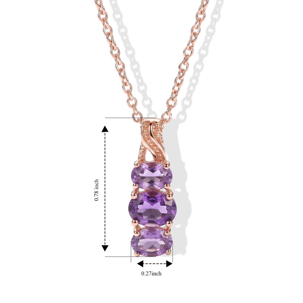 D'Joy - AAA Rose De France Amethyst Trilogy Pendant in Rose Gold Plated Sterling Silver with Chain (Size 20) 1.60 Ct._4509024_4