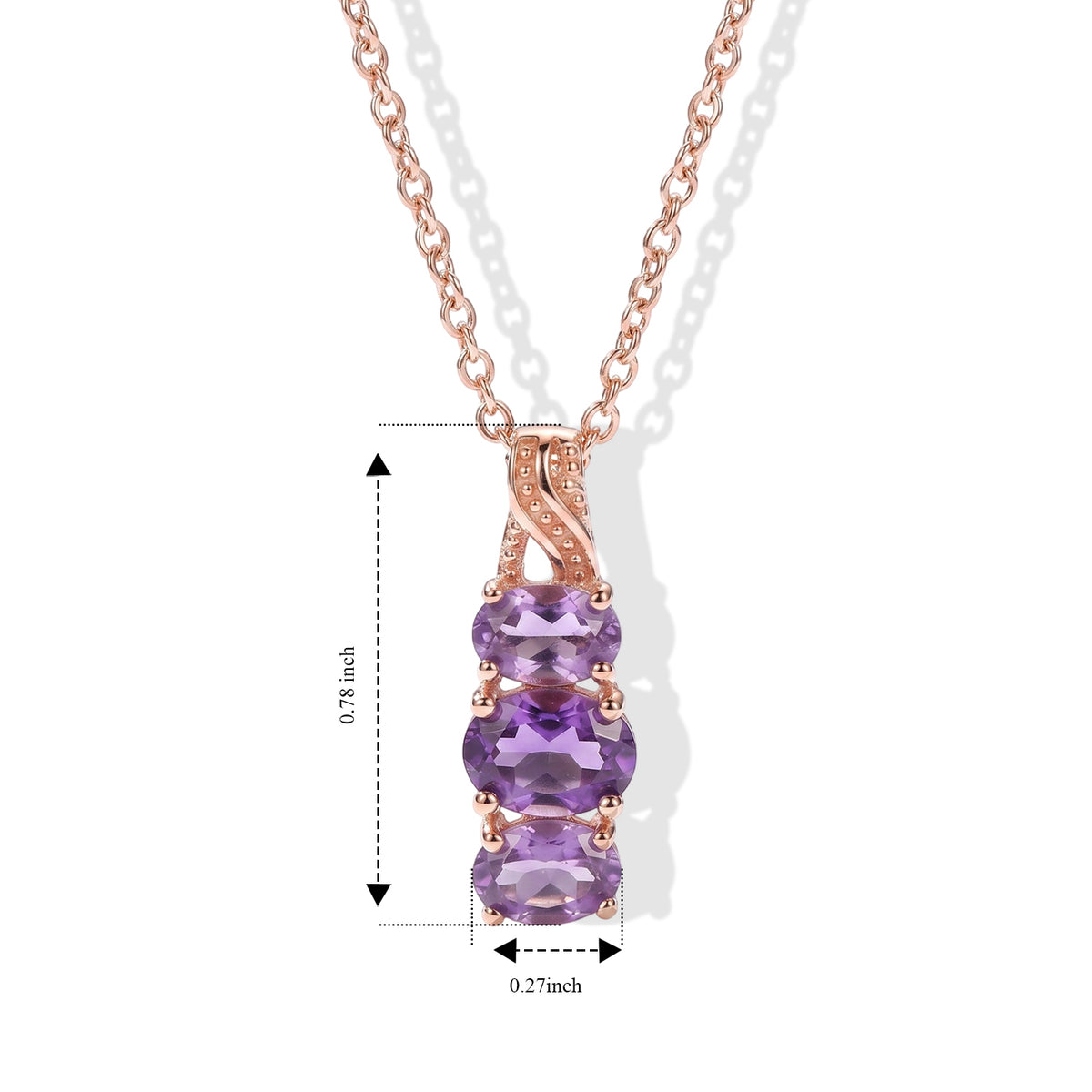 D'Joy - AAA Rose De France Amethyst Trilogy Pendant in Rose Gold Plated Sterling Silver with Chain (Size 20) 1.60 Ct. 4509024 4
