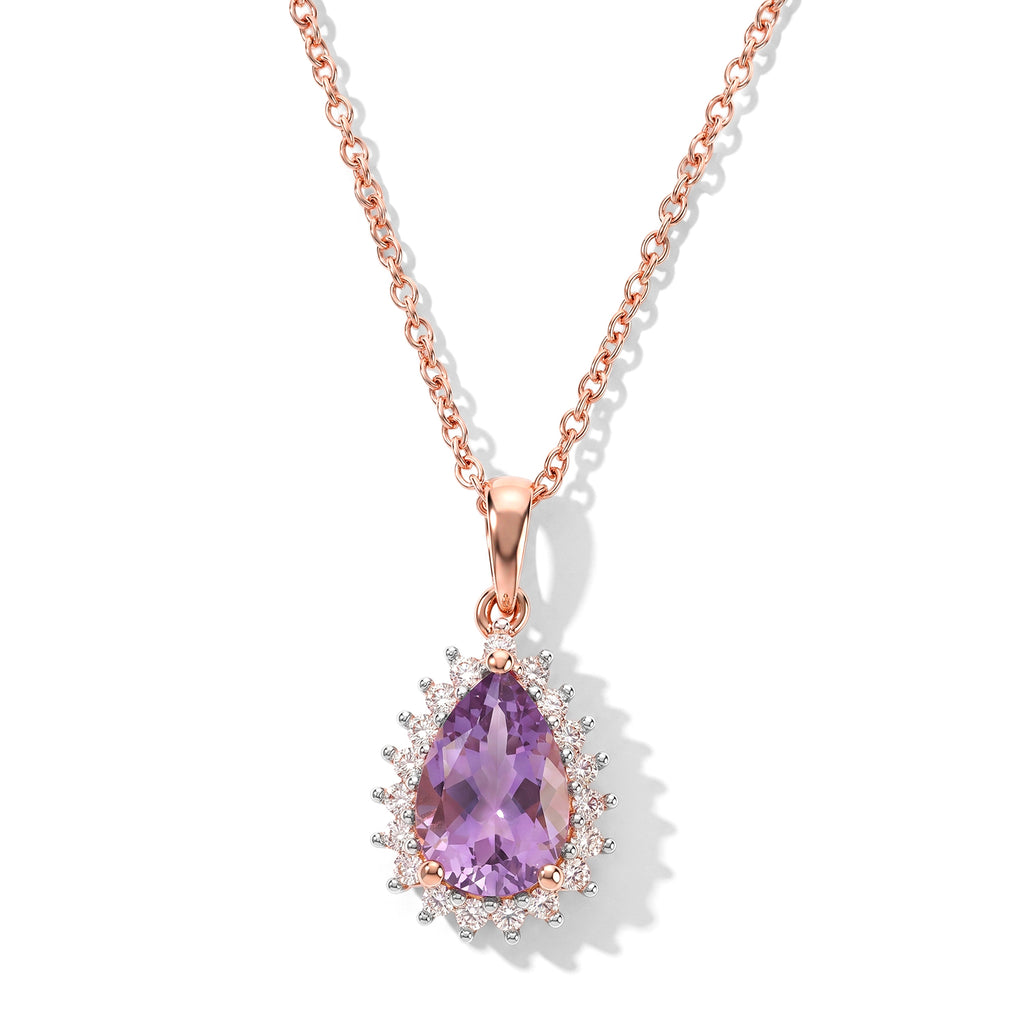 D'Joy - Rose De France Amethyst & White Zircon Pendant in Rose Gold Plated Sterling Silver with Chain (Size 20) 3.30 Ct._4509026