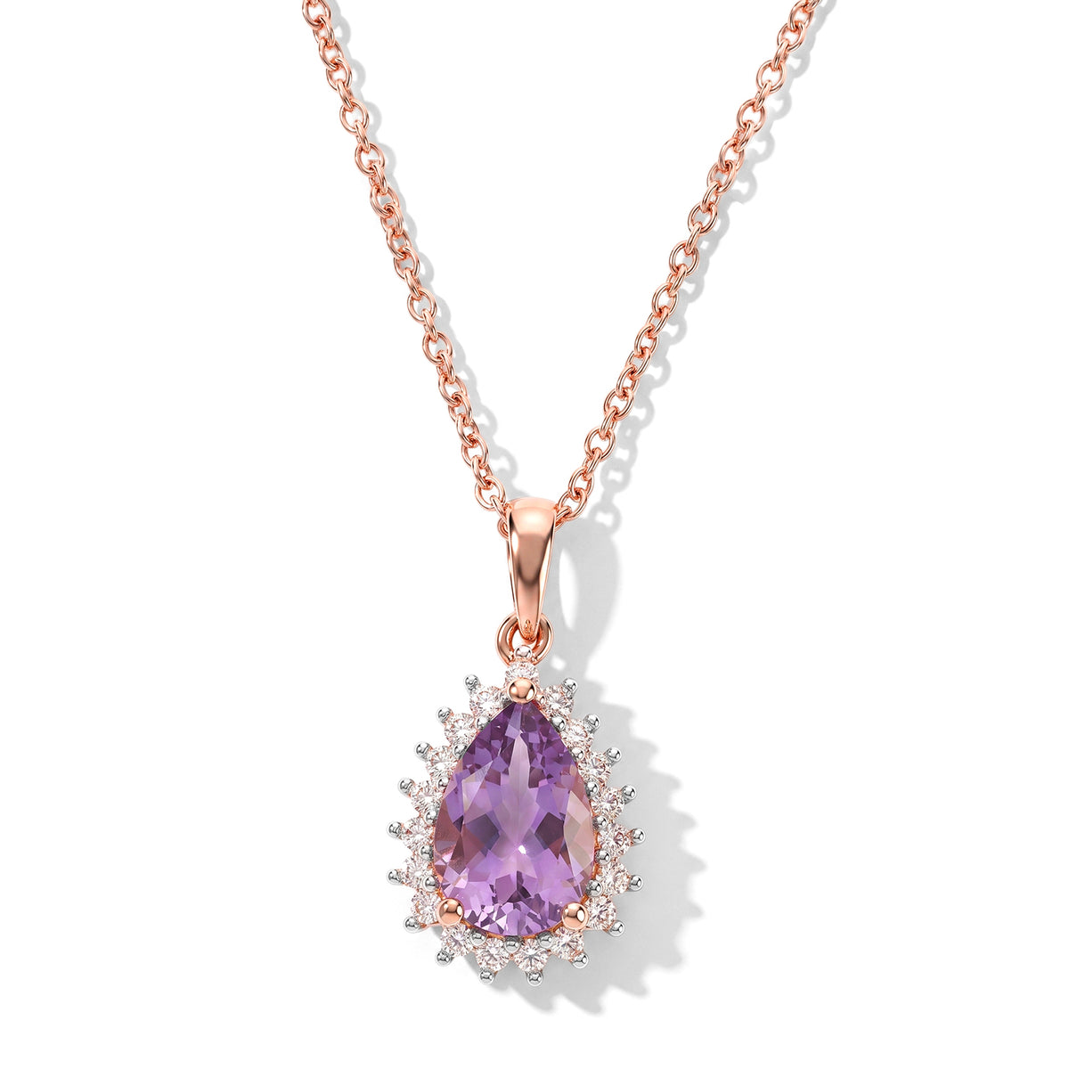 D'Joy - Rose De France Amethyst &amp; White Zircon Pendant in Rose Gold Plated Sterling Silver with Chain (Size 20) 3.30 Ct. 4509026 0
