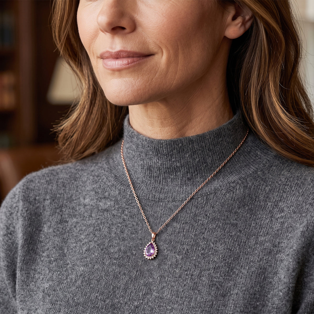 D'Joy - Rose De France Amethyst &amp; White Zircon Pendant in Rose Gold Plated Sterling Silver with Chain (Size 20) 3.30 Ct. 4509026 1