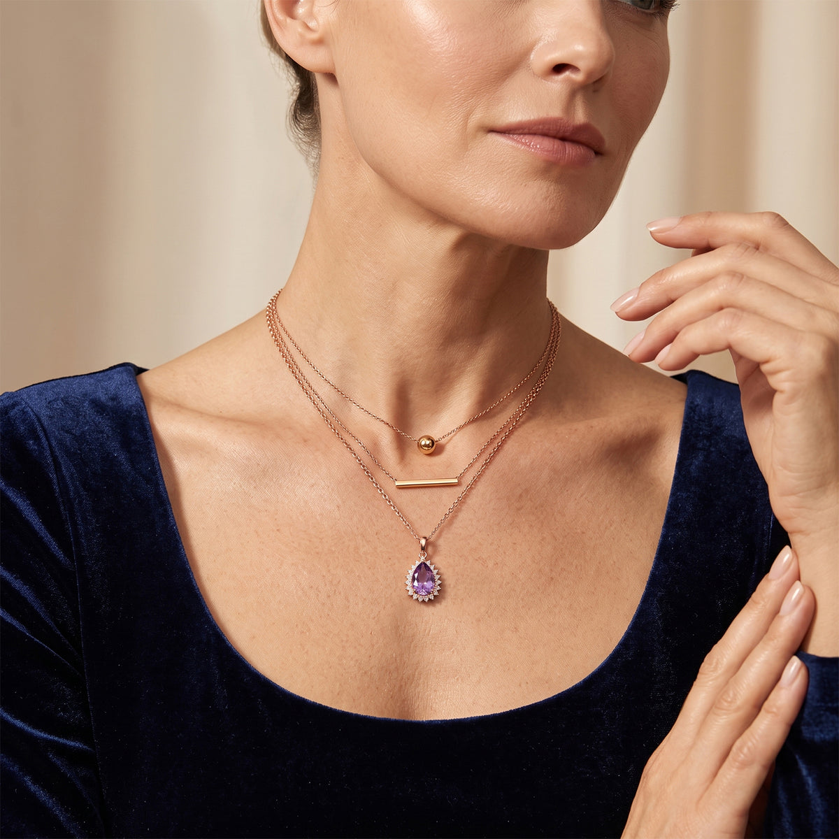 D'Joy - Rose De France Amethyst &amp; White Zircon Pendant in Rose Gold Plated Sterling Silver with Chain (Size 20) 3.30 Ct. 4509026 2