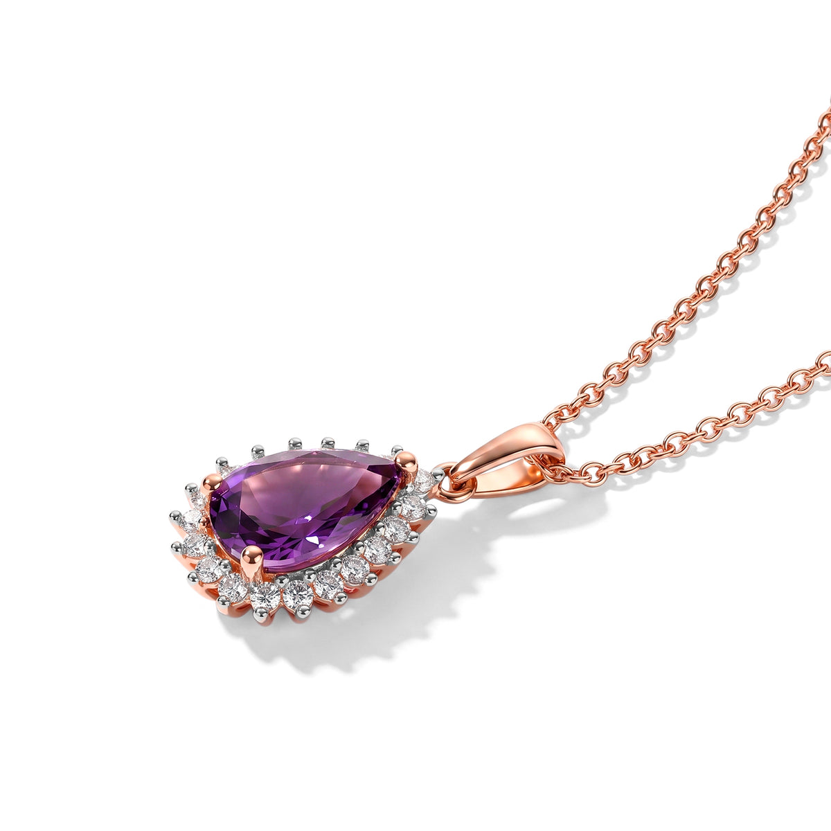D'Joy - Rose De France Amethyst &amp; White Zircon Pendant in Rose Gold Plated Sterling Silver with Chain (Size 20) 3.30 Ct. 4509026 3