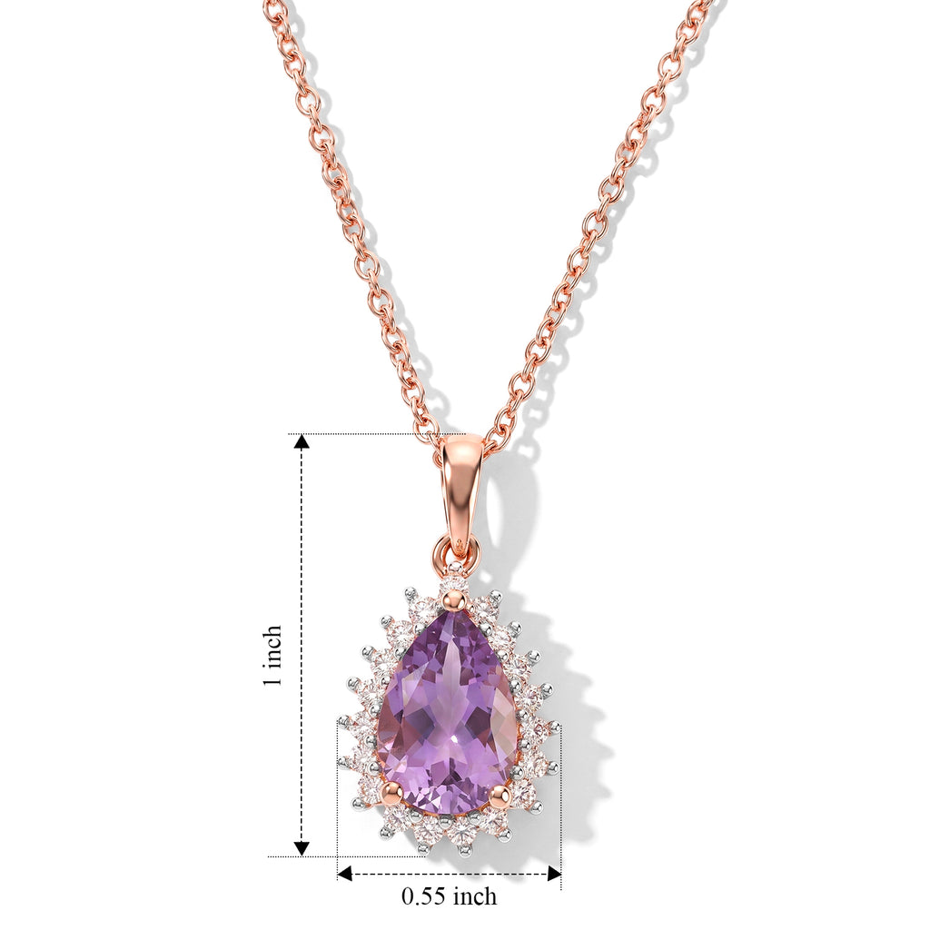 D'Joy - Rose De France Amethyst & White Zircon Pendant in Rose Gold Plated Sterling Silver with Chain (Size 20) 3.30 Ct._4509026_5