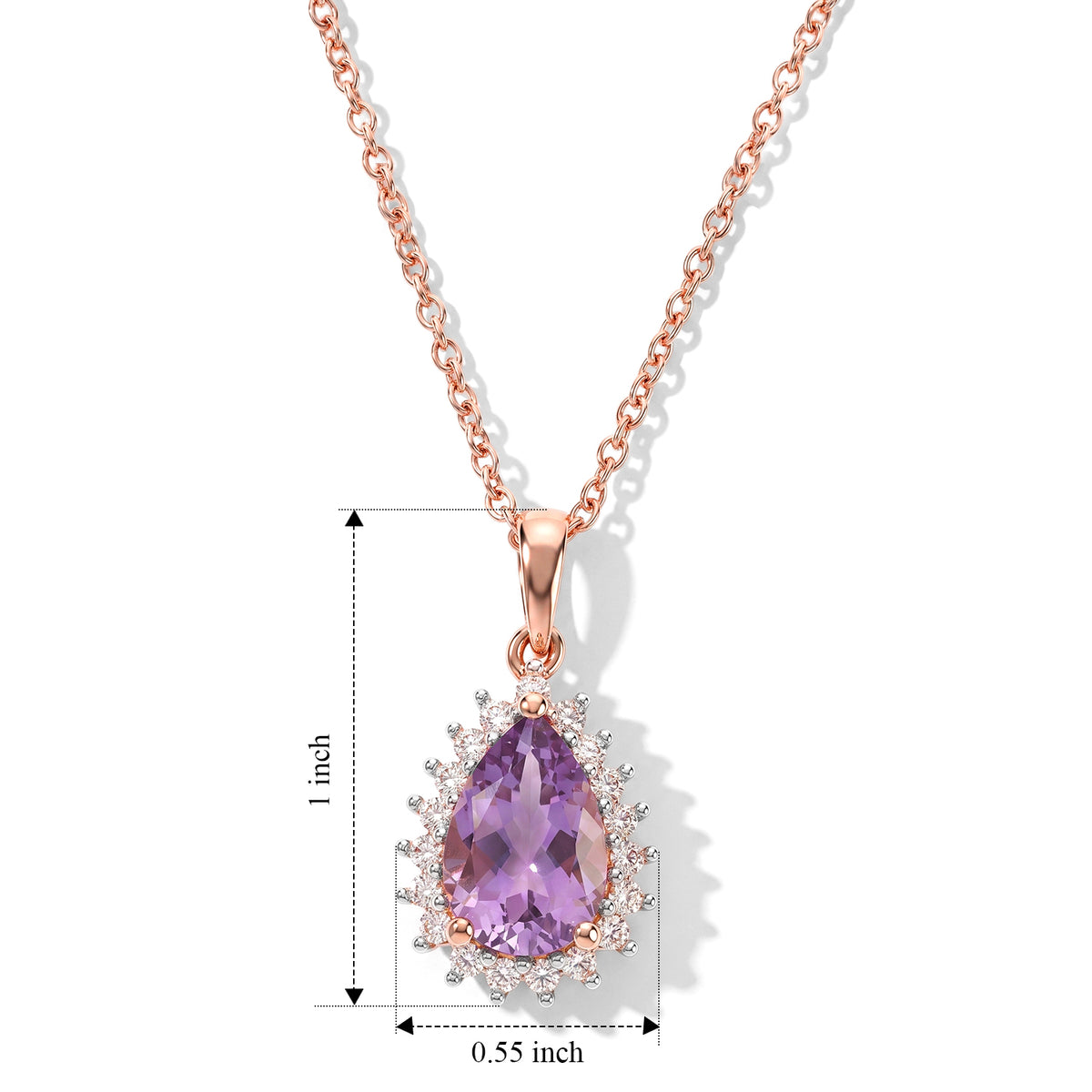 D'Joy - Rose De France Amethyst &amp; White Zircon Pendant in Rose Gold Plated Sterling Silver with Chain (Size 20) 3.30 Ct. 4509026 4