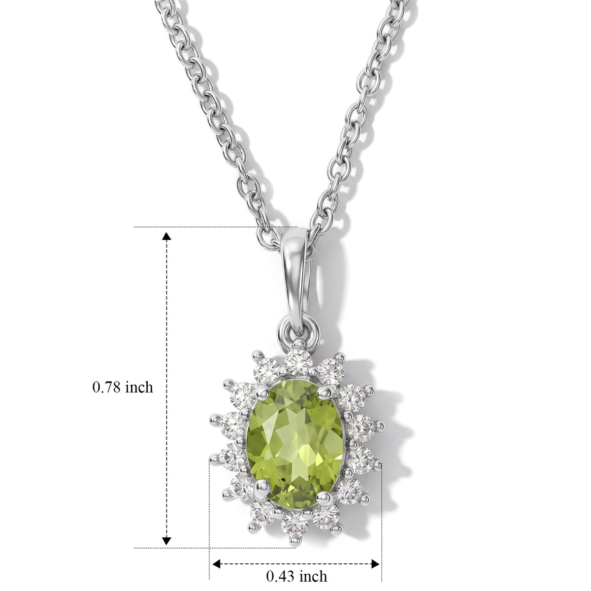 D'Joy - Natural Hebei Peridot &amp; White Zircon Halo Pendant in Platinum Overlay Sterling Silver with Chain (Size 20) 1.63 Ct. V32589320 5