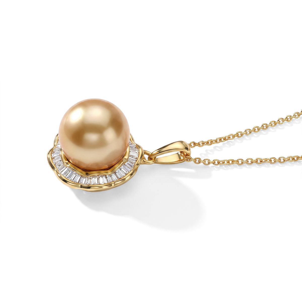 D'Joy - Premium Golden South Sea Pearl (10-11mm) &amp; Natural White Diamond Halo Pendant with Chain (Size 20) in 18K Vermeil Yellow Gold Plated Sterling Silver 10.90 Ct. 4509072 3
