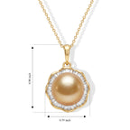 D'Joy - Golden South Sea Pearl (10-11mm) & Natural White Diamond Pendant with Chain (Size 20) in 18K Vermeil Yellow Gold Plated Sterling Silver 10.90 Ct._4509072_3