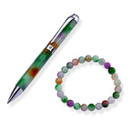 Set of 2 - Multi Jade & White Glass Pen with Stretchable Bracelet (Size - 7.5) 300.00 Ct._4509241