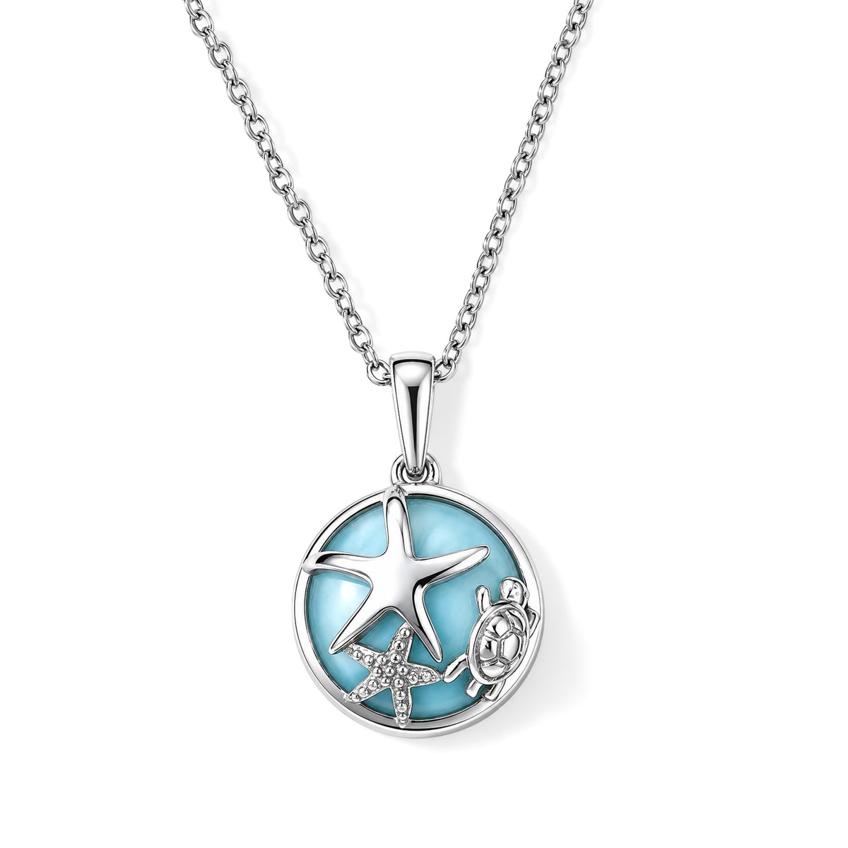 GP Capri Sealife Collection - Larimar &amp; Blue Sapphire Sea Life Pendant in Rhodium Overlay Sterling Silver with Chain (Size 20) 12.60 Ct. 4509282 0
