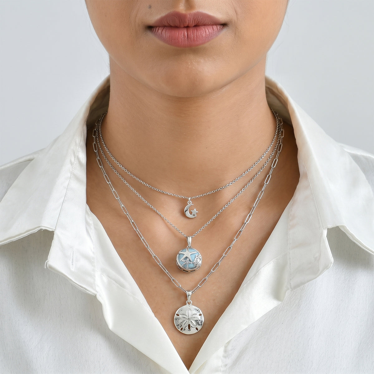 GP Capri Sealife Collection - Larimar &amp; Blue Sapphire Sea Life Pendant in Rhodium Overlay Sterling Silver with Chain (Size 20) 12.60 Ct. 4509282 3